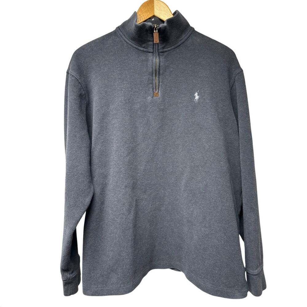 Polo Ralph Lauren Men’s Gray Logo Quarter Zip Size XL Cotton Preppy *Flaw